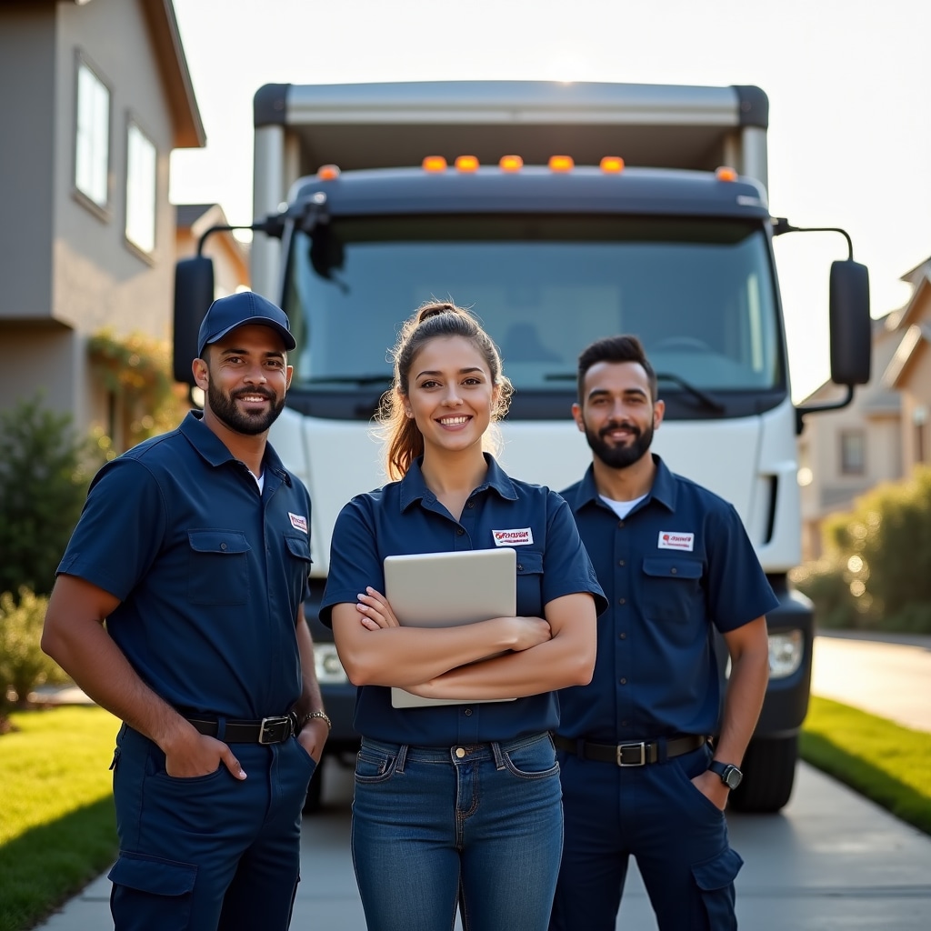 Professional junk removal team preparing equipment