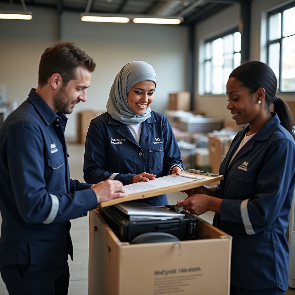 Team members carefully sorting and evaluating removed items
